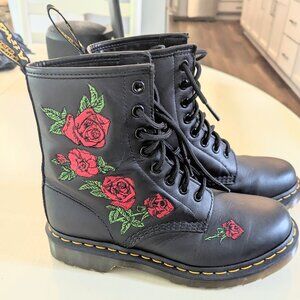 Floral Leather Boots Doc Martens Red Roses Size 7 (US)